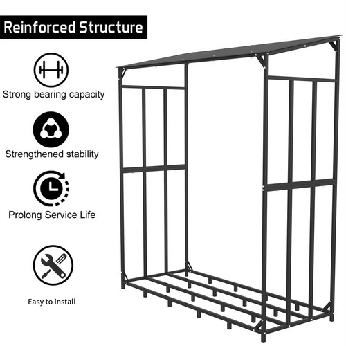 In/Outdoor Firewood Rack with Cover Firewood Storage Log Holder Heavy Duty Steel - Picture 13 of 14