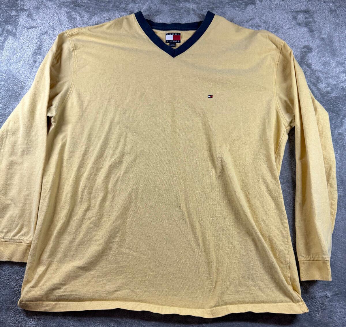 Vintage Tommy Hilfiger V-Neck Long Sleeve Shirt - Yellow -  XXL