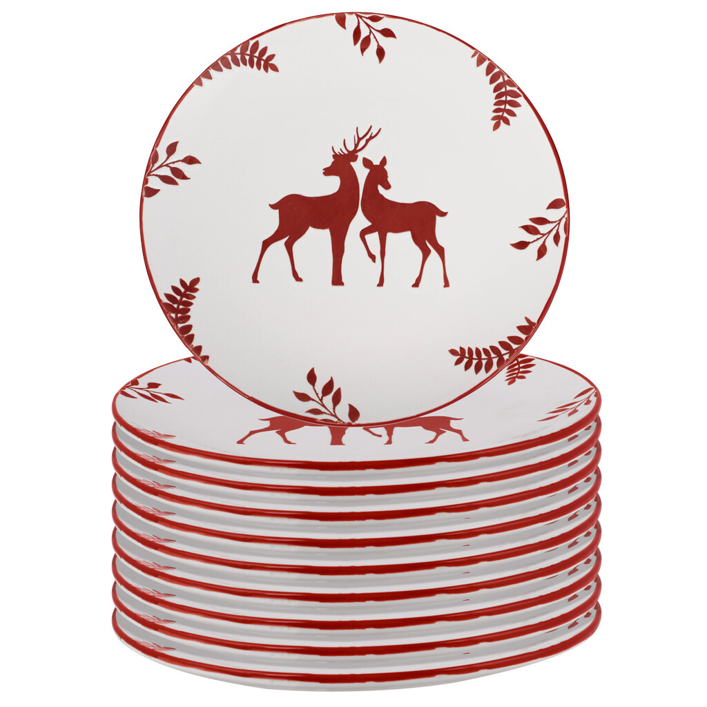 Hand Painted Stoneware Dishwasher Safe Christmas Dinner Plates Set