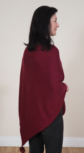Ladies Poncho Cape Top Knitted One Size Long Warm Soft Feel Pom Pom Premium - Picture 8 of 13