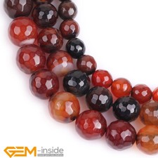 Faceted Dream Lace Red Agate Natural Gemstone Round Beads For Jewelry Making 15"