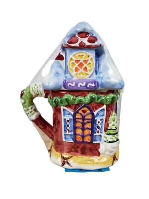 Large Hand-Painted Ceramic Gingerbread House Christmas Hot Coco Mug - NIB- Chip