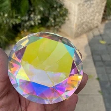 Large Crystal Glass Diamond Ornament Refracts Rainbow Home Decoration 8CM