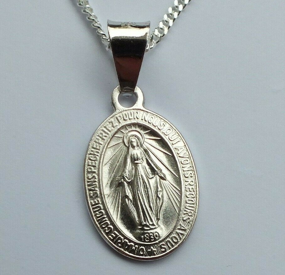 Hl. Maria wundertätige Madonna Immaculata Milagrosa mit Kette Echt Silber 925