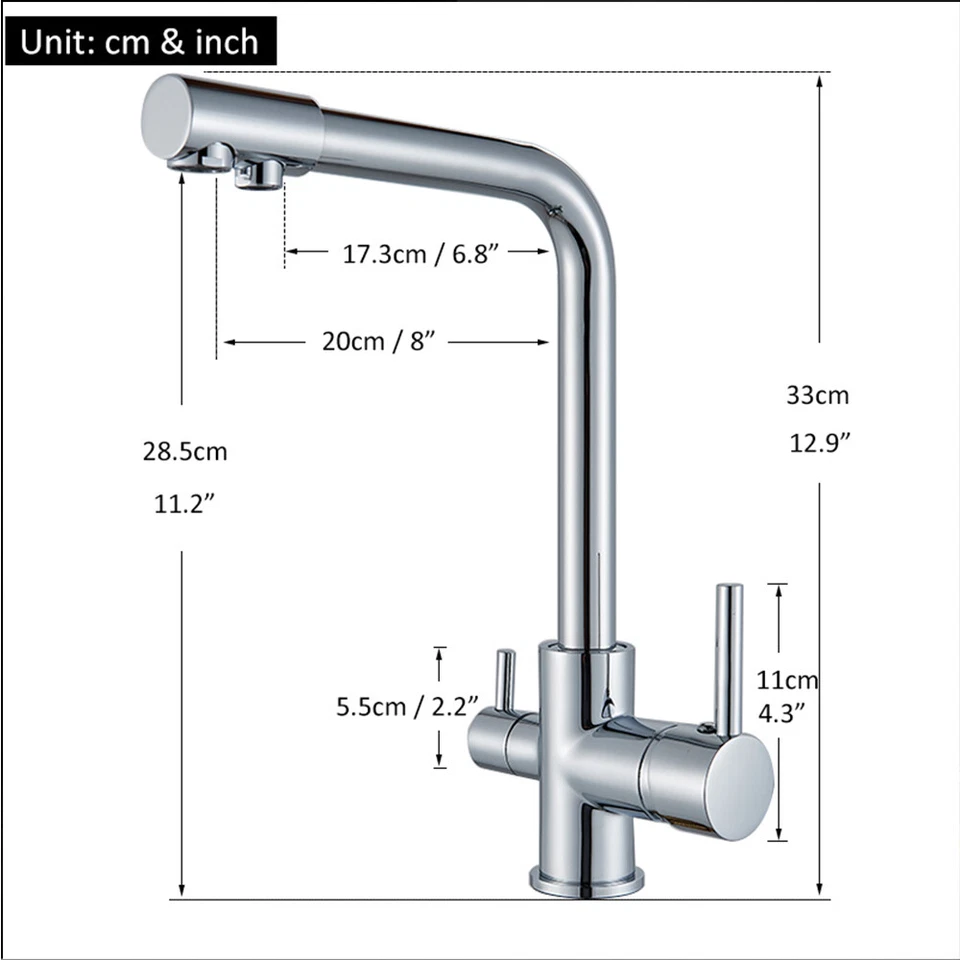 3 Way Water Filter Tap Kitchen Drinking Taps Sink Mixer Swivel Spout 2 Handles - Image 3 of 4