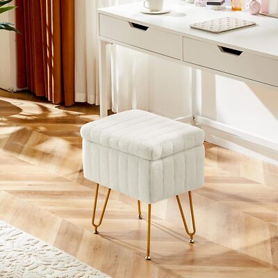 Ottoman Faux Fur Vanity Stool Chair Storage Soft Padded Makeup Footstools Seat