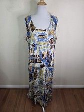 Line Two Women's Vintage 90's Fish Pattern Sleeveless Rayon Maxi Dress Size XL