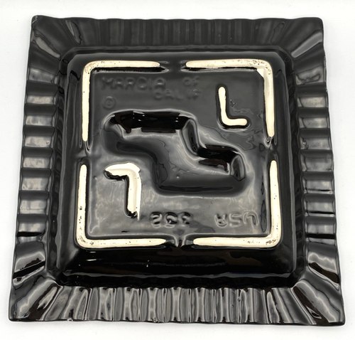 Vintage Marcia Of California Pottery 332 Red Black Glaze Ashtray Dish Plate 10" - Picture 4 of 6