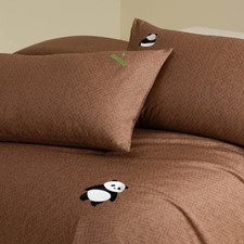 Washed Cotton Duvet Cover Set- King Size with Fun Animal Embroidery,Soft Printed