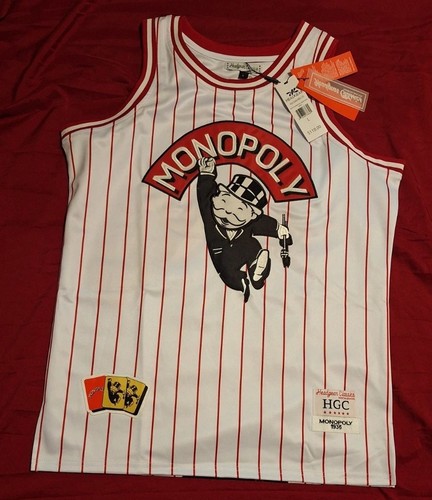 MONOPOLY White Stitched Basketball Jersey Headgear Classics Mens Size L NEW