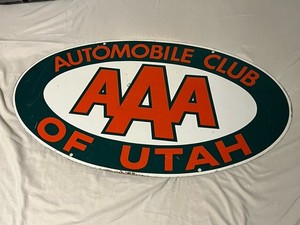 Automobile Club of Utah AAA Metal Sign Rare Auto Memorabilia Vintage Original