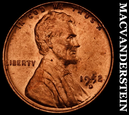 1952-D Lincoln Wheat Cent- Choice Gem Brilliant Uncirculated Luster #J2841