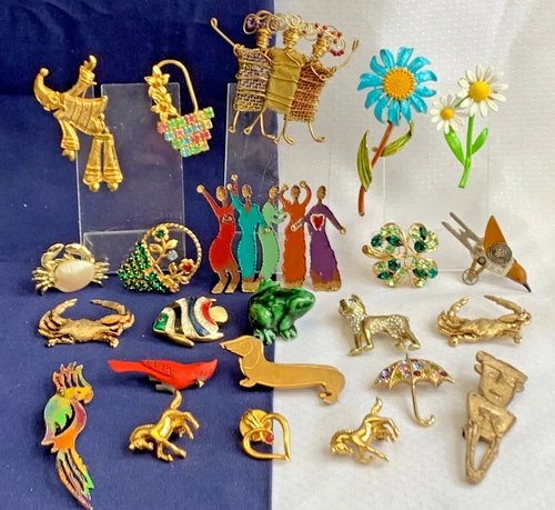 Vtg Figural Brooch Lot Jolle JC Artisan Scatter Pins Costume Jewelry