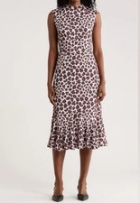NWT Hutch  Kari  Leopard Print Midi Dress With Ruffle Hem Size Medium