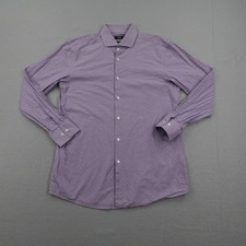 HUGO BOSS Shirt Mens Large Purple White Plaid Dress Shirt Sharp Fit 16 32/33