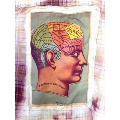 Bleached Out Flannel Brain Anatomy Patch Shirt Upcycled L
