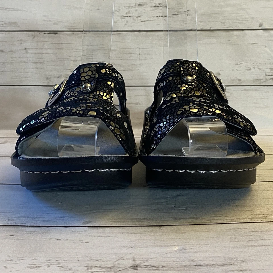 Sandalias Alegria para mujer 37 negras brillantes estrás zapatos cómodos correderas con tiras Foto 2 de 4