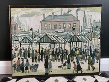 Vintage L.S Lowry Market Scene Northern Town Tapestry Wall Hanging Art 70s Retro
