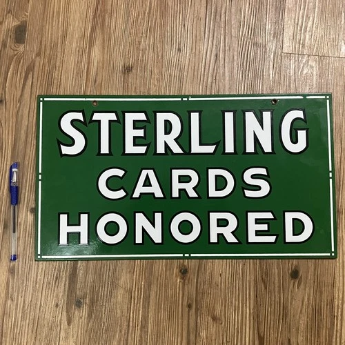 VINTAGE 1890-1920s STERLING CARDS HONORED DS PORCELAIN SIGN Advertising RARITY 8