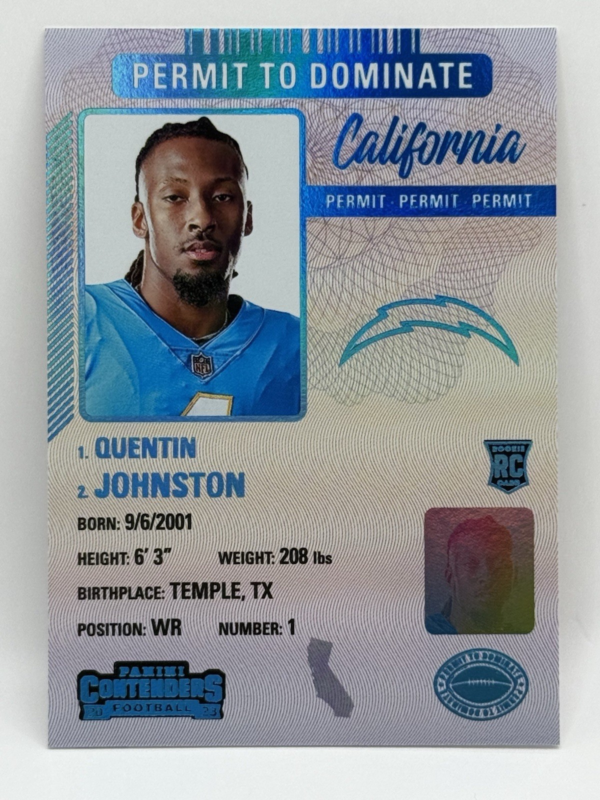 2023 Panini Contenders Permit To Dominate Quentin Johnston #27 Case Hit SSP
