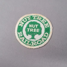 Vintage Nut Tree Railroad Embroidered Patch Green White Round Train Vacaville CA
