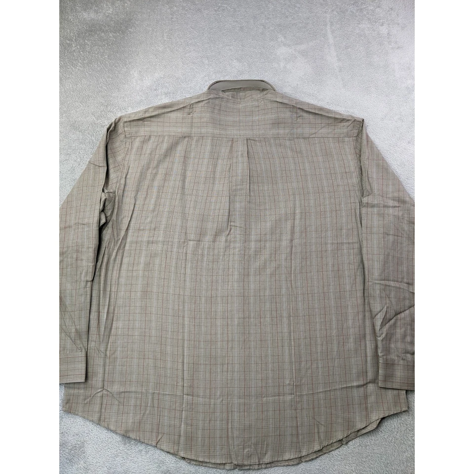 Camisa de vestir Van Heusen para hombre XXL 18-18,5 a cuadros con botones marrón manga larga Foto 3 de 4