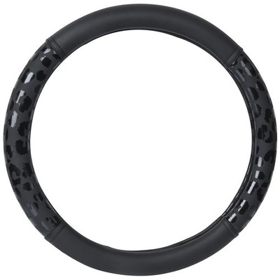 Faux Leather Steering Wheel Cover Black Leopard Print Universal Fit for Cars