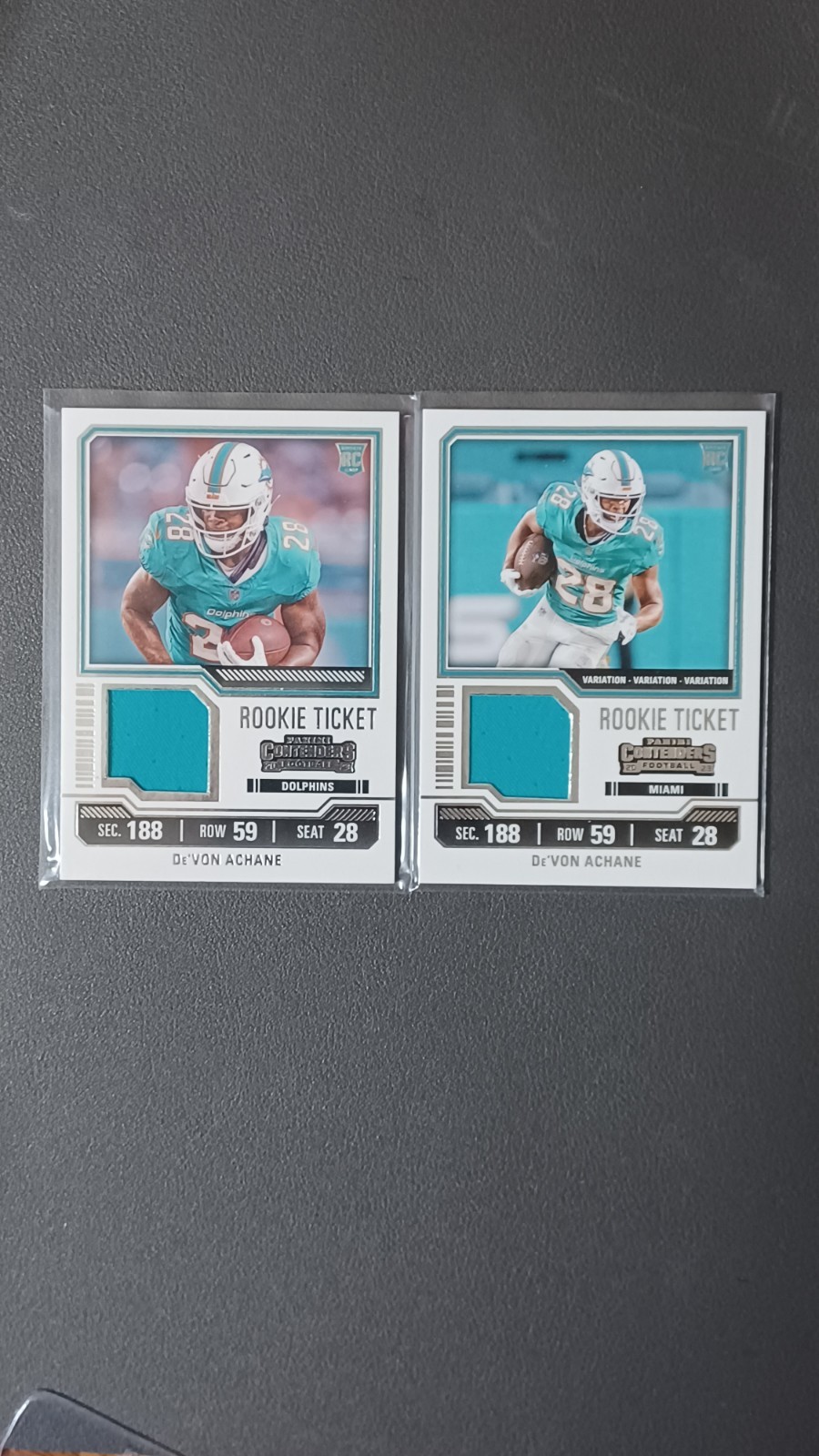 2023 Panini Contenders De'Von Achane Rookie Ticket Patch Base & Variation RC