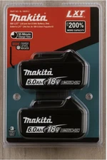 Makita BL1860B-2 18V LXT Lithium-Ion 6.0 Ah Battery - Pack of 2