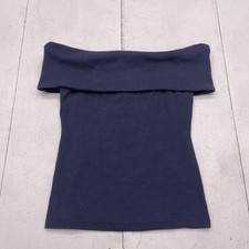 Banana Republic Shirt Womens Small Navy Off Shoulder Foldover Ribbed Stretch Top