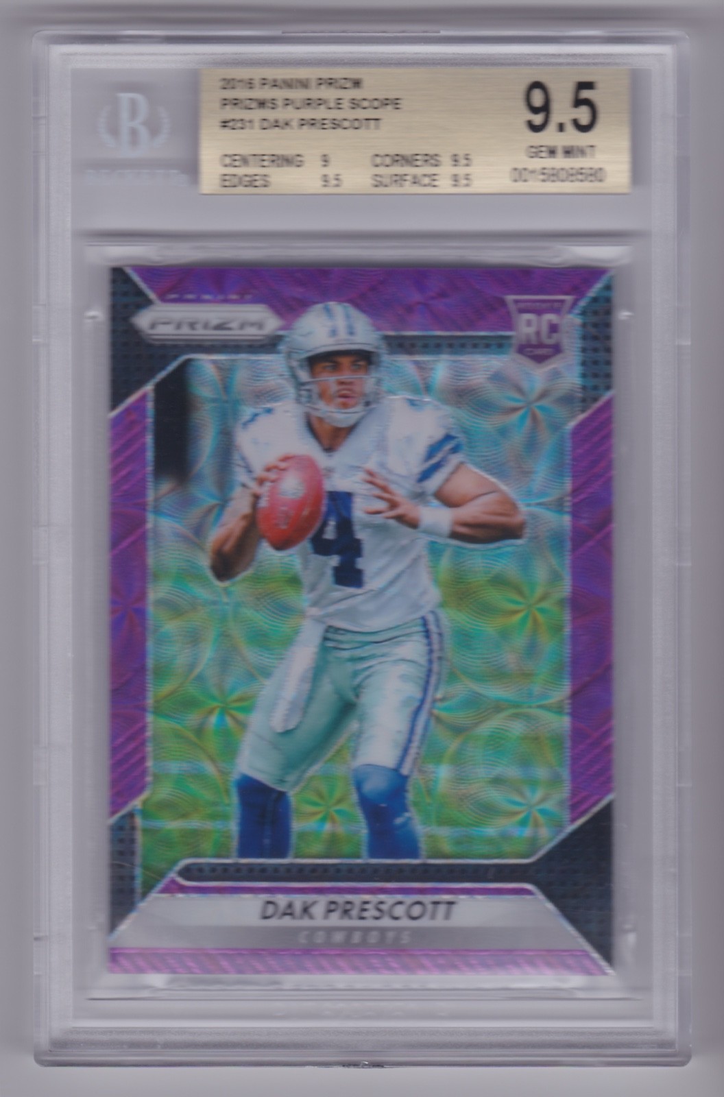 2016 Panini Prizm Dak Prescott #231 Purple Scope Prizm Rookie /99 BGS 9.5 Pop 13
