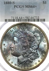 1880-S $1 PCGS MS64+ Morgan Silver Dollar Plus Graded Toned Blue Green