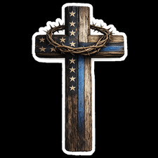 Christian Cross Vinyl Decal Sticker Police Thin Blue Line USA Jesus Cross 04