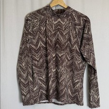 Garnet Hill Women's Mock Neck Rashguard Top Size XL Brown Cream Back Zip UPF