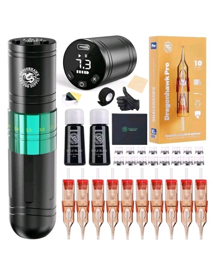 Dragonhawk A2 Wireless Tattoo Pen Kit with 2 Batteries Adjustable Stroke 2.4-4.2