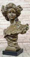 Art Deco Bust Female Nouveau Girl Woman Classic Bronze Marble Sculpture Figure