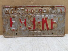 Vtg 1968 North Carolina License Plate Tag 883-kp Red On White