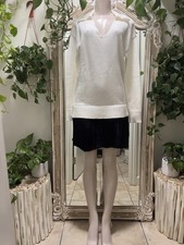 Ellen Tracy Pleated Knit Sweater Dress V-neck Black & White Size Small