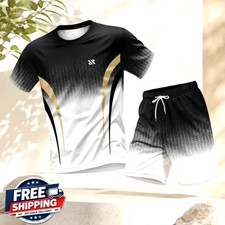 Men  s Summer Sports Set Short Sleeve T-Shirt  Shorts 2-Piece Outfit Casual Stre