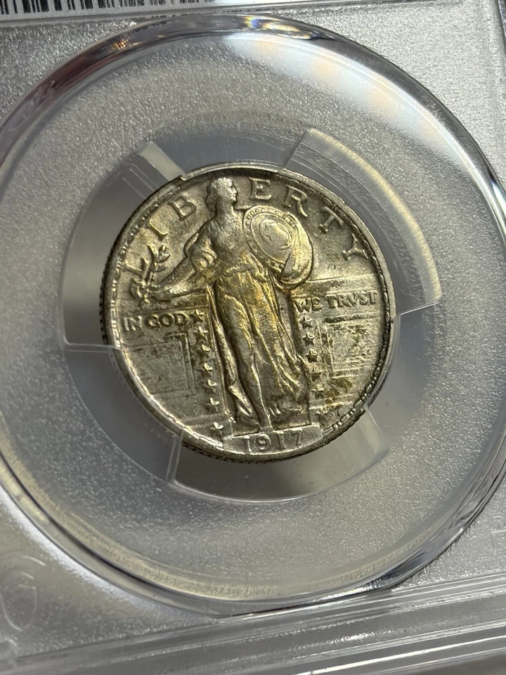 Cuarto de cuarto Standing Liberty 1917 tipo 2 graduación profesional detalle AU variedad más dura Foto 3 de 4