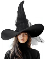 UQJE Women's Witch Hat Adult Mesh Witches Hat Halloween Costume One Size Black