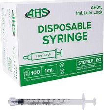 1mL Luer Lock Syringe, Sterile, Individually Wrapped, 100 Pack