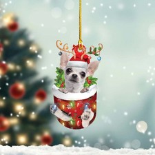 Personalized Chihuahua Dog In Snow Pocket Christmas Ornament, Chihuahua Dog Xmas