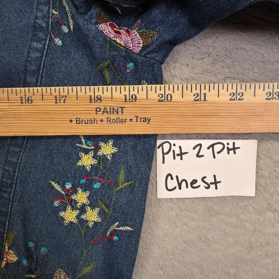 Susan Graver Denim Jacket Womens S Blue Rose Floral Embroidered Fairy Blazer - Image 4 of 4