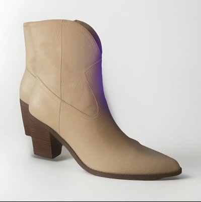 Harmony Classic Low Calf Heeled Pointed Toe Boot - Beige 