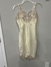 Lady Lynne Full Slip Vintage Chemise Womens 32 Beige Lace Solid Coquette
