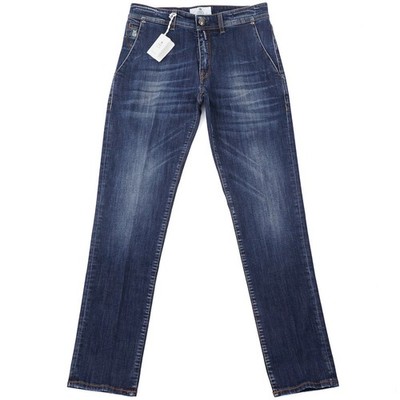 Luigi Borrelli Slim-Fit 'Partenope' Dark Blue Contrast Wash Denim Jeans 33 NWT