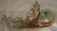 Vintage MCM Retro Hand-Blown Art Glass Multi-colored Cornucopia Large 13" Bowl