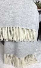 Luxus Plaid 90 % Merinowolle+10 % Kaschmir-140x200 cm-Hellgrau Weich & Warm