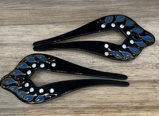 Vintage Art Nouveau Art Deco Style Rhinestone Hair Combs Picks Black Blue